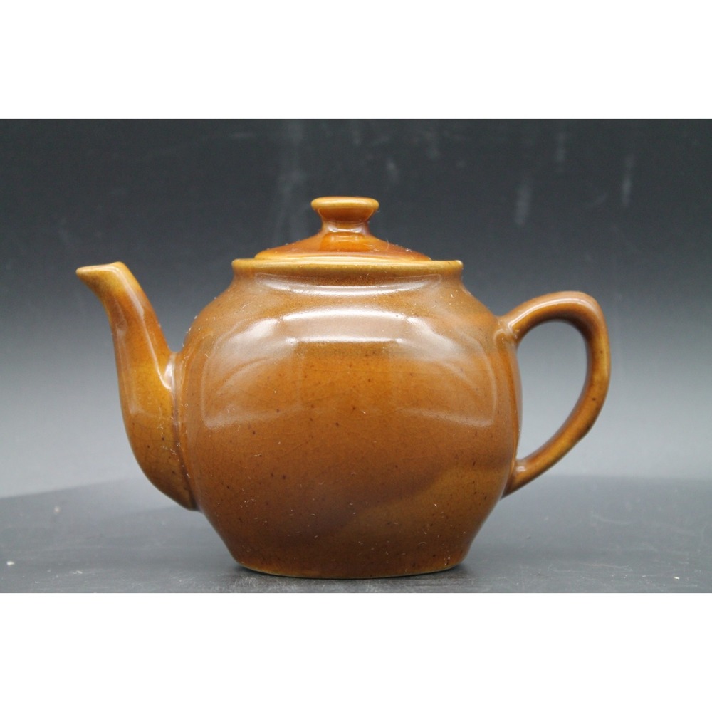 Brown Glazed Stoneware Teapot Pottery Tea Pot Maker Marked 5" Rustic